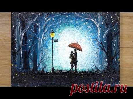 How to draw a Romantic Couple under umbrella / Aluminum painting technique - YouTube