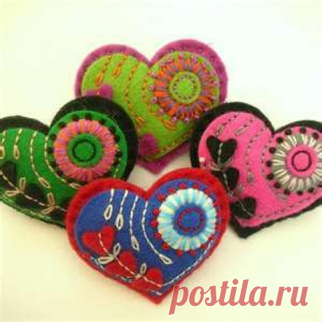 HEART felt brooch with freeform embroidery