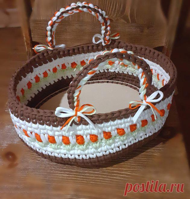 Вяжу крючком корзинку для рукоделия с тюльпанами из трикотажной пряжи | Матрешка Дорожкова Пульс Mail.ru