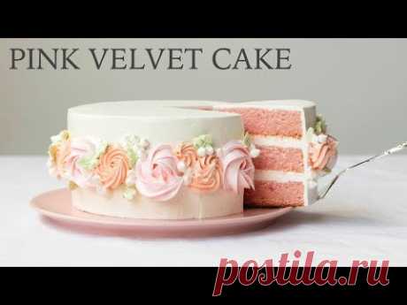 Розовый бархатный торт с итальянским сливочным кремом/ Pink Velvet Cake with Italian Buttercream