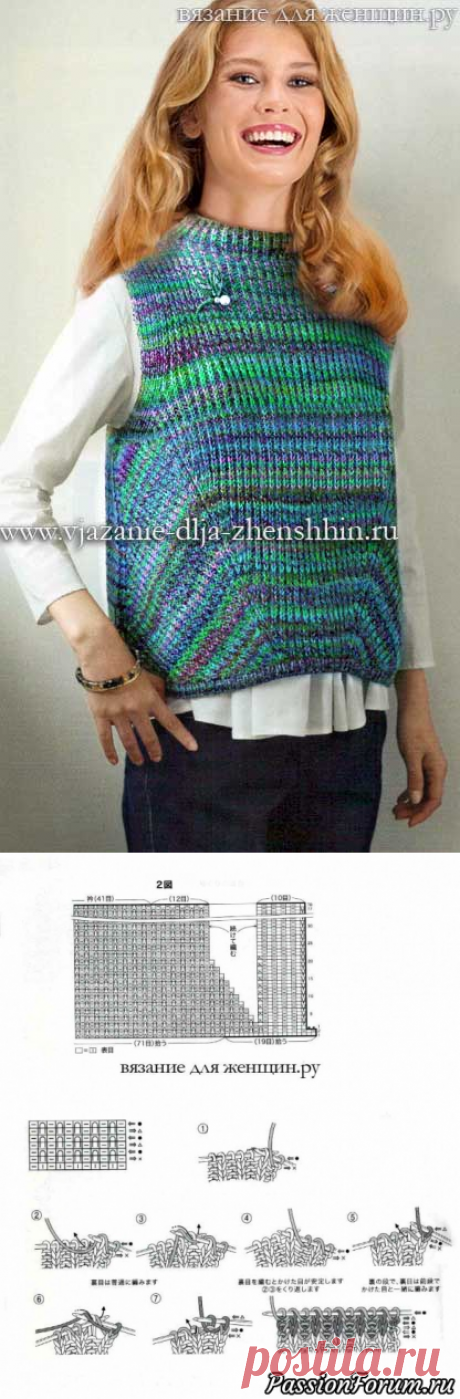 Оригинальный вязаный жилет. Схемы спицами женской безрукавки - запись пользователя elena (елена) в сообществе Вязание спицами в категории Вязание для женщин спицами. Схемы вязания спицами