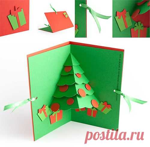 Своими руками > Поделки с детьми > Поделки к Новому Году > Новогодние открытки > Открытка к Новому Году Ёлочка