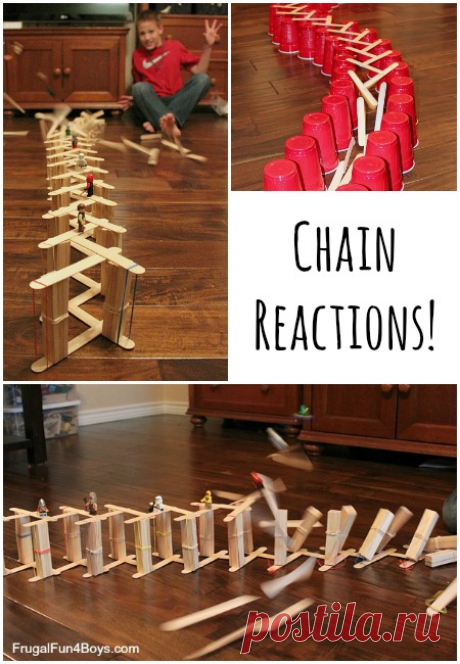 Simple Popsicle Stick Chain Reactions - Frugal Fun For Boys and Girls Popsicle/Craft Stick Chain Reactions – Herringbone and Clever Levers Of all the craft materials we have ever purchased, I have to say that we have gotten the most bang for our buck with a pack of 300 craft sticks that we bought a couple of years ago!  Last year we posted about building an exploding...Read More »