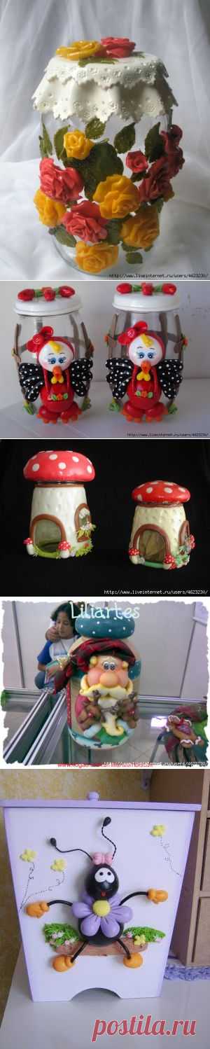 Холодный фарфор.Украшение баночек (лепка)