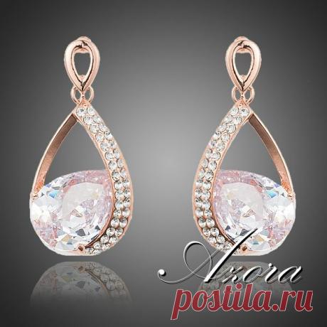 Азора 2015 Lastest большой капли воды роуз позолоченные высший сорт швейцарский цирконий серьги для женщин TE0225 купить в магазине AZORA JEWELRY  на AliExpress