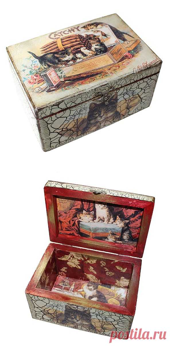 Шкатулка- сигарница "КОТОвасия" - магазин Лавка Рукодельников