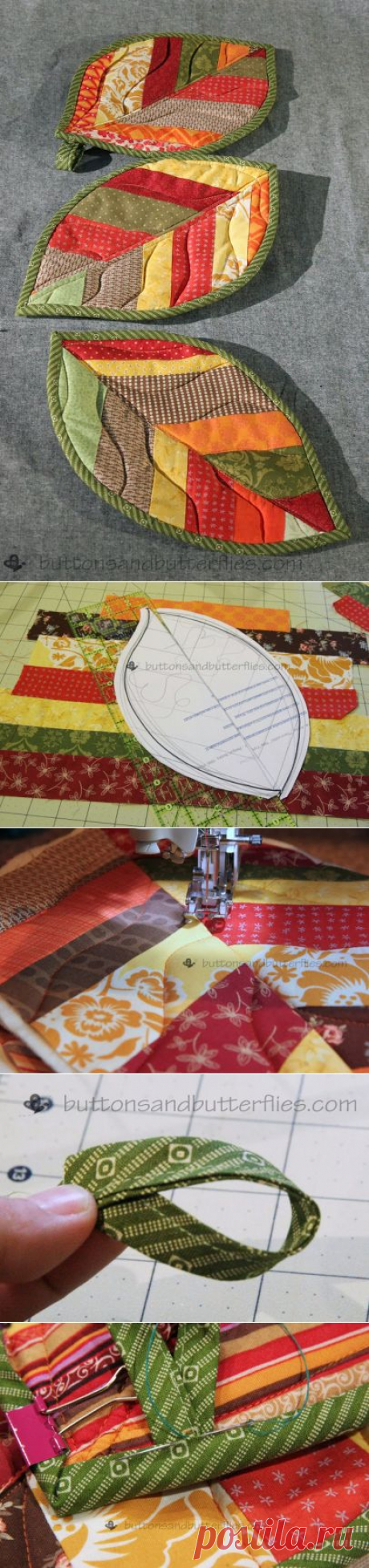 Buttons and Butterflies: Quilted Leaf Potholders {Tutorial}