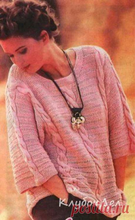 Пуловер женский с косами. Вязание спицами для женщин