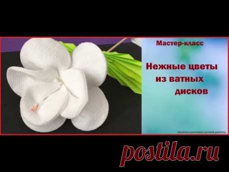 Нежные цветы из ватных дисков. МК. - YouTube