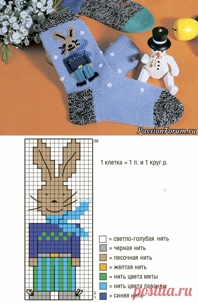 Носки с мотивом «Зайчонок в полосатых штанишках». МК - запись пользователя Зоя (Михална) в сообществе Вязание спицами в категории Вязание спицами аксессуаров