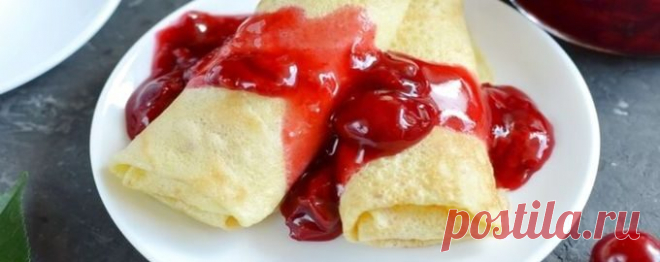 Блинчики с творогом, сыром и с вишневым соусом, пошаговый рецепт с фото