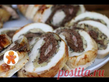 Рулет из курицы с печенью и грибами