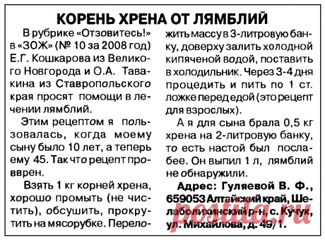 Корень хрена от лямблий