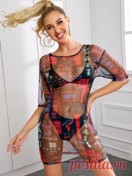 Pop Art Print Sheer Dress