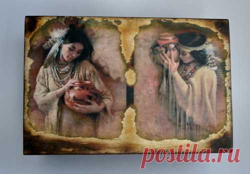 Шкатулка в стиле кантри. Браширование и обжиг распечатки.