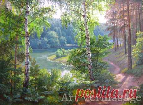 Речка в лесу картина В.В.Потапова