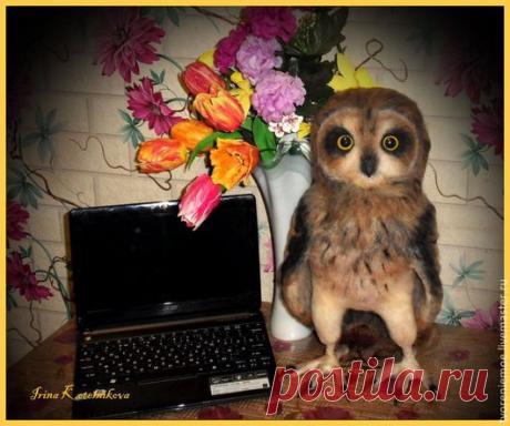 Купить Болотная сова. Игрушка из шерсти. - золотой, сова, сова в подарок, сова из шерсти