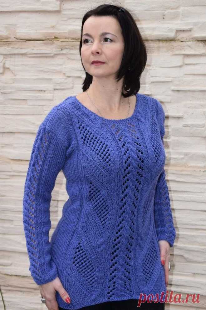 Удлиненный пуловер ажурными полосами
Размер: 46-48.
https://vyazaniye.com/item/udlinennyj-pulover-azhurnymi-polosami.html