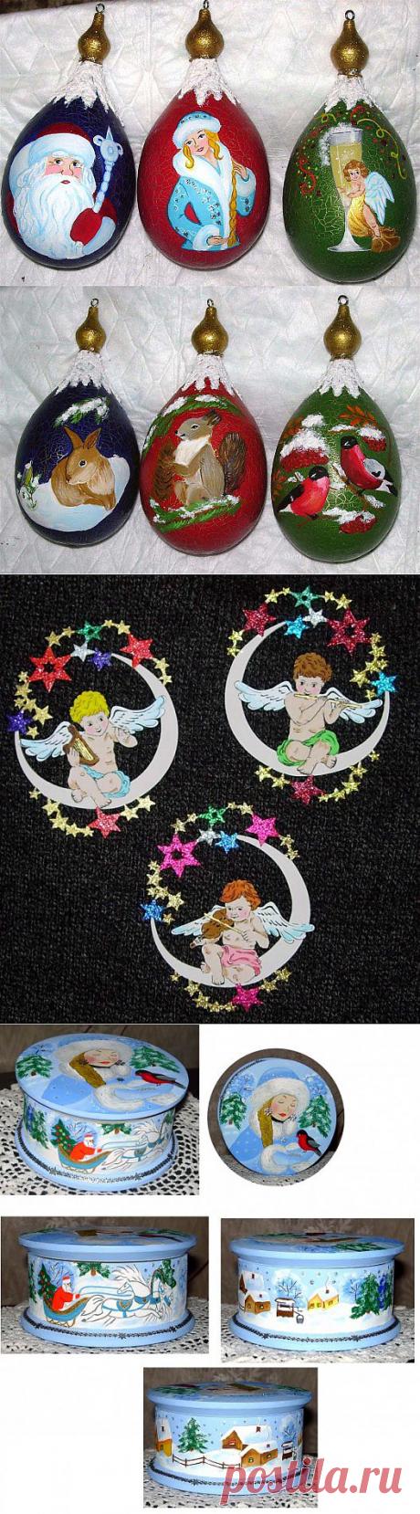 (+1) комм - Роспись по дереву. Новогодняя тема. | Очумелые ручки