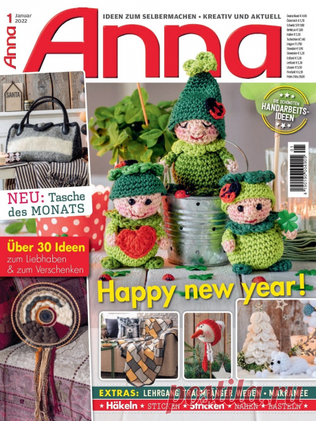 Вязание крючком, спицами, вышивка в журнале "Anna" №1 2022 Germany | Журналы Популярный журнал по рукоделию на немецком языке. В каждом номере журнала собраны уникальные проекты, выполненные в разных техниках - вязание крючком, спицами, вышивка, украшения из бисера, пэчворк и другие. На страницах журнала вы найдете много красивых и оригинальных проектов,...