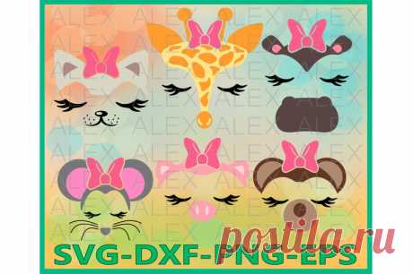 Animal Face, Animals with a bow, Girls Face, Eyelashes By AlexSVGStudio | TheHungryJPEG.com