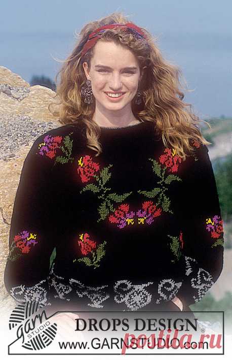 DROPS 23-16 - DROPS jumper with rococo flower pattern in Karisma Superwash. Size M. - Free pattern by DROPS Design