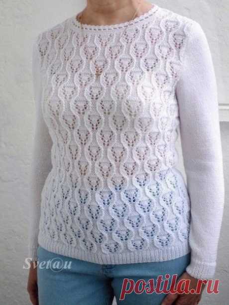 Пост на стене Интересный ажурный узор для джемпера.#узор_ажурный@knit_needles, #узор_спицами@knit_needlesсхема*Источник: https://www.knittingideas.ru/posts/46782-belyi-azhurnyi-dzhemper-spicami.html