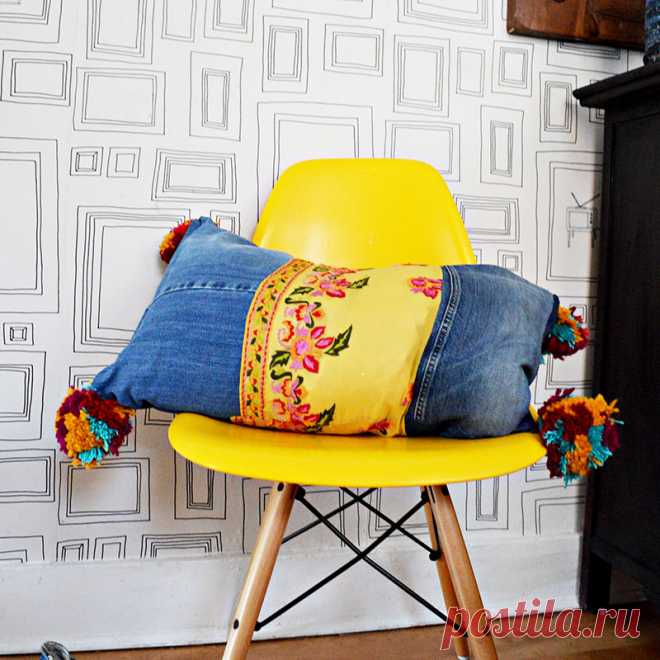 Легкий способ сделать красочные подушки джинсов Boho Style - Pillar Box Blue