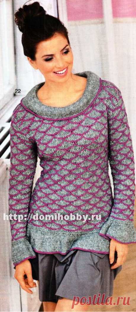 Пуловер с узором из сот