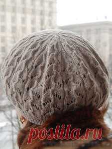 Шерстяной вязаный ажурный берет | Вязание спицами и крючком – Азбука вязания