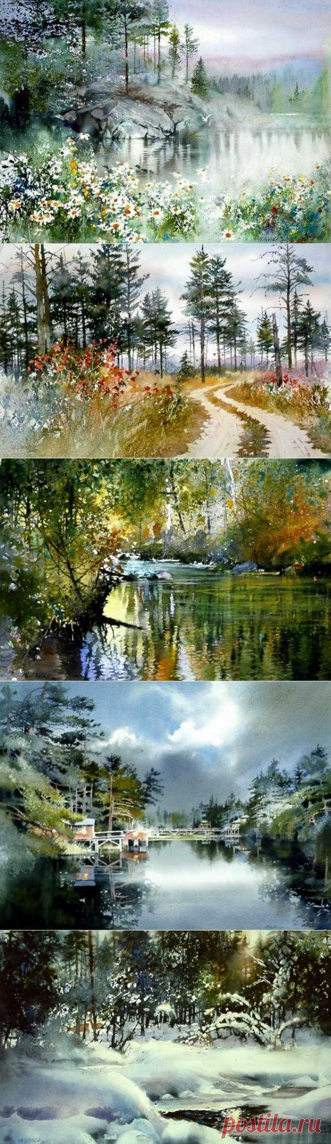 Лесное  озеро.~ Акварели Ниты Энгл