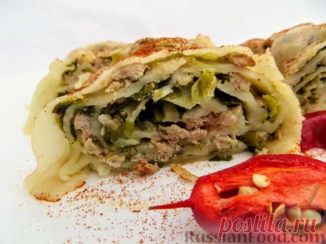 Рецепт: Рулет с фаршем и зеленым луком (на пару) на RussianFood.com
