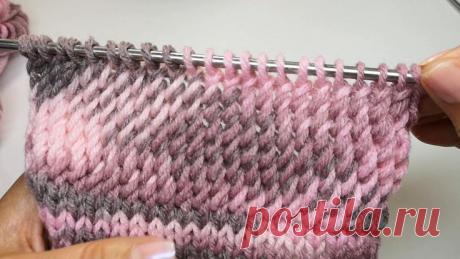 08.08.2020 - Если вам надоели обычные полосы при вязании меланжевой (секционной) пряжей, попробуйте данный узор. В этом узоре меланжевая пряжя ложится совсем другим образ...