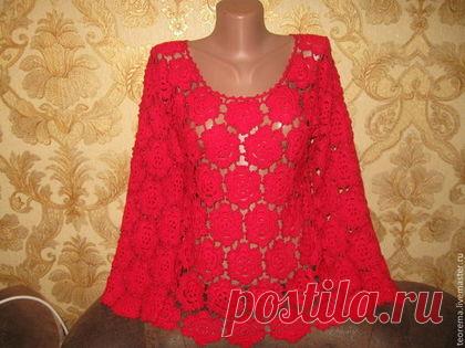 Купить Кофта Магия - ярко-красный, кофта вязаная, ручная работа, ажурная кофточка