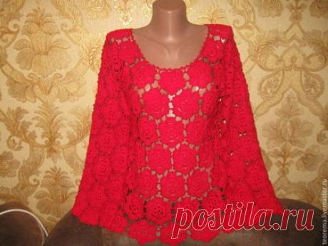 Купить Кофта Магия - ярко-красный, кофта вязаная, ручная работа, ажурная кофточка
