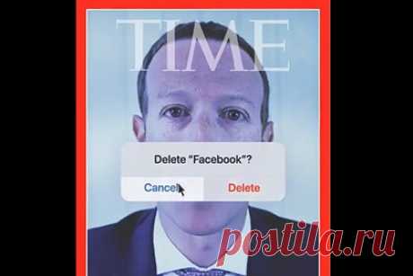 Time пошутил над основателем Facebook после масштабного сбоя. Американский журнал Time пошутил над основателем Facebook Марком Цукербергом после масштабного сбоя и опубликовал в Twitter ироничную обложку с его фото. На фоне лица миллиардера изображено диалоговое окно с надписью «Удалить Facebook?» и двумя возможными опциями — «удалить» и «отменить».
