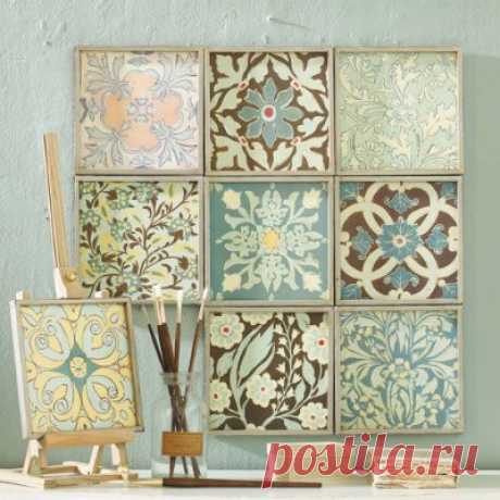 Scrapbook paper (or fabric) and dollar store frames. Cute.