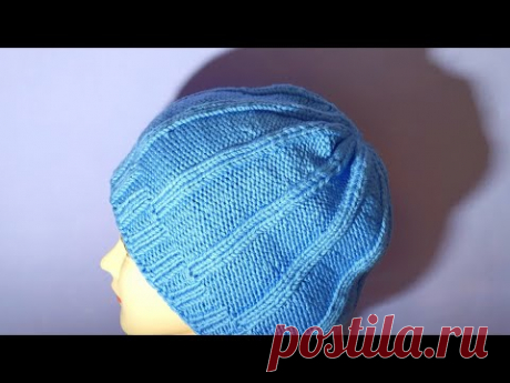 Мужская шапка спицами