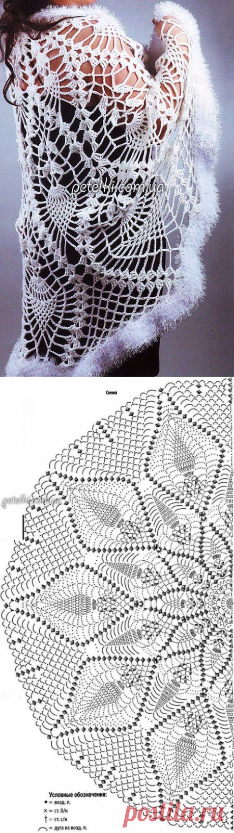 Ананасовая шаль с пушистой каймой. Описание, схема