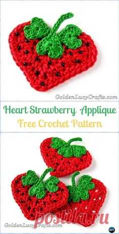 Crochet Heart Strawberry Applique Free Pattern - Crochet Heart Shaped Applique Free Patterns By Golden Lucy Crafts
