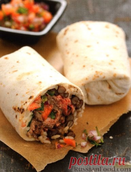 Рецепт: Буррито с фасолью, рисом, мясом и помидорами на RussianFood.com