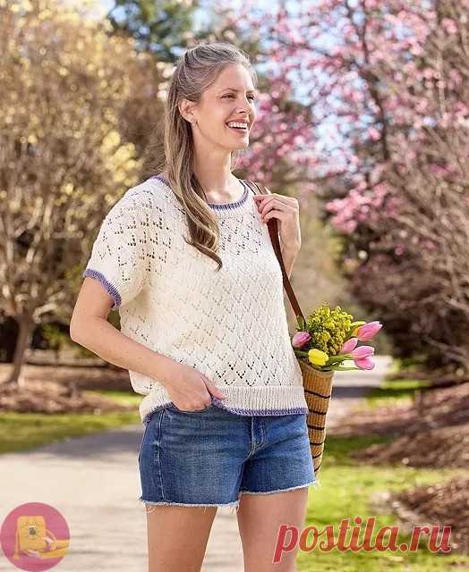 Ажурная футболка из полухлопка по дизайну Tori Gurbisz 52% хлoпoк, 48% акpил290 м/ 100 гСпицы 3,5 и 3,25 ммВлюблена в этот проект с первого ряда! Лёгкая, воздушная, дышащая футболка из полухлопка по дизайну Tori Gurbisz — идеальный вариант для тёплых дней и стильных образов.Чем покоряет этот дизайн?Ажурный узор смотрится изысканно, но...