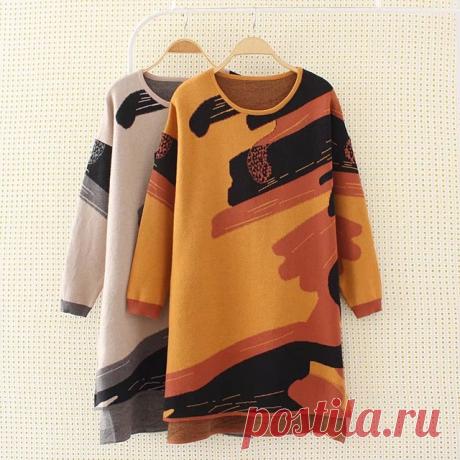 Большие размеры 4XL свободные трикотажные ткани женщины зимнее платье 2017 повседневная женская обувь с круглым вырезом Длинные рукава Vestidos женский Orange & Хаки купить на AliExpress