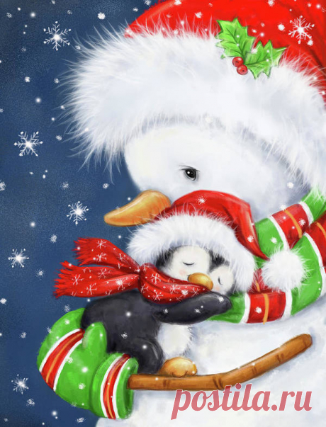 Snowman Hug Art Print by Makiko