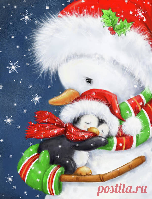 Snowman Hug Art Print by Makiko