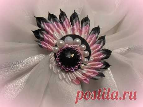 Брошь &quot;Фантазия&quot;, канзаши/Kanzashi/brooch/ribbon/DIY