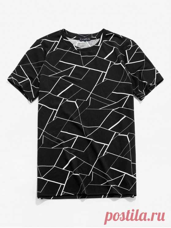 ZAFUL Geometric Print Short Sleeves T-shirt   BLACK [31% OFF] [NEW] 2020 ZAFUL Geometric Print Short Sleeves T-shirt In BLACK | ZAFUL    Style: Casual Material: Polyester Sleeves Length: Short Collar: Round Collar Pattern Type: Geometric Season: Summer Weight: 0.1800kg Package: 1 x T-shirt