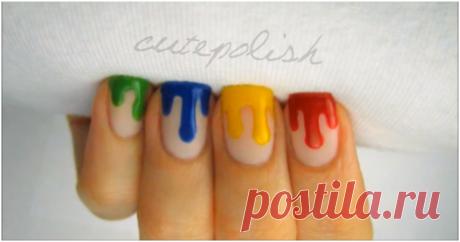 Стильный маникюр в технике "капающая краска" ...
