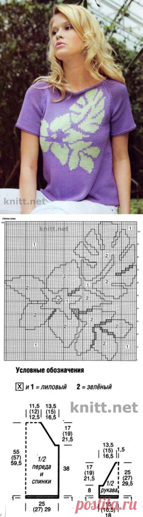 Пуловер спицами с цветочным мотивом | knitt.net | Все о вязании