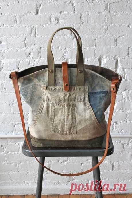 (291) 1930's era Denim Work Apron and Military Canvas Carryall